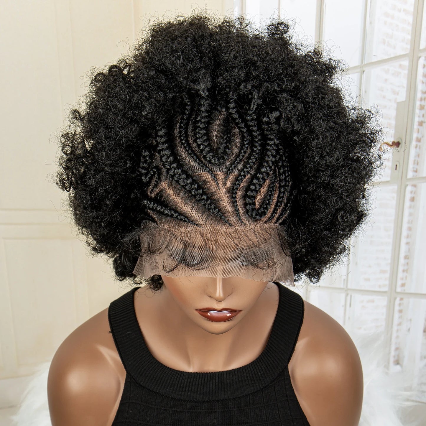 New Synthetic 13x6 Lace Frontal Braided Wig Kinky  Curly Bob Wig with Baby Hair