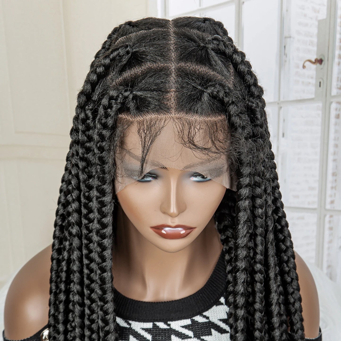 Full Lace Cornrow Braids Synthetic Lace Front Wig Big Square Knotless Box Braids Wig with Baby Hair Braided Wigs for Black Women