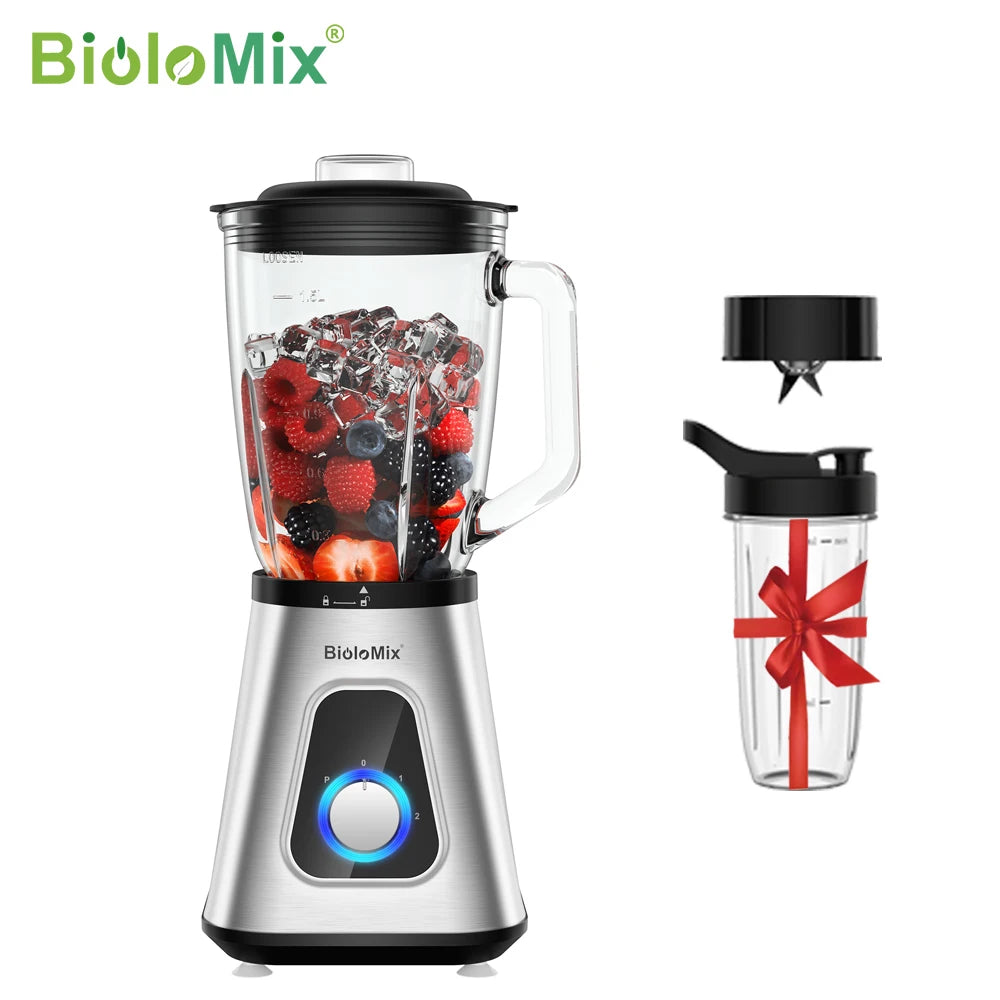 BioloMix Batidora de batidos de 1300 W con tarro de cristal de 1,5 L, combo de batidoras personales para bebidas de frutas congeladas, salsas