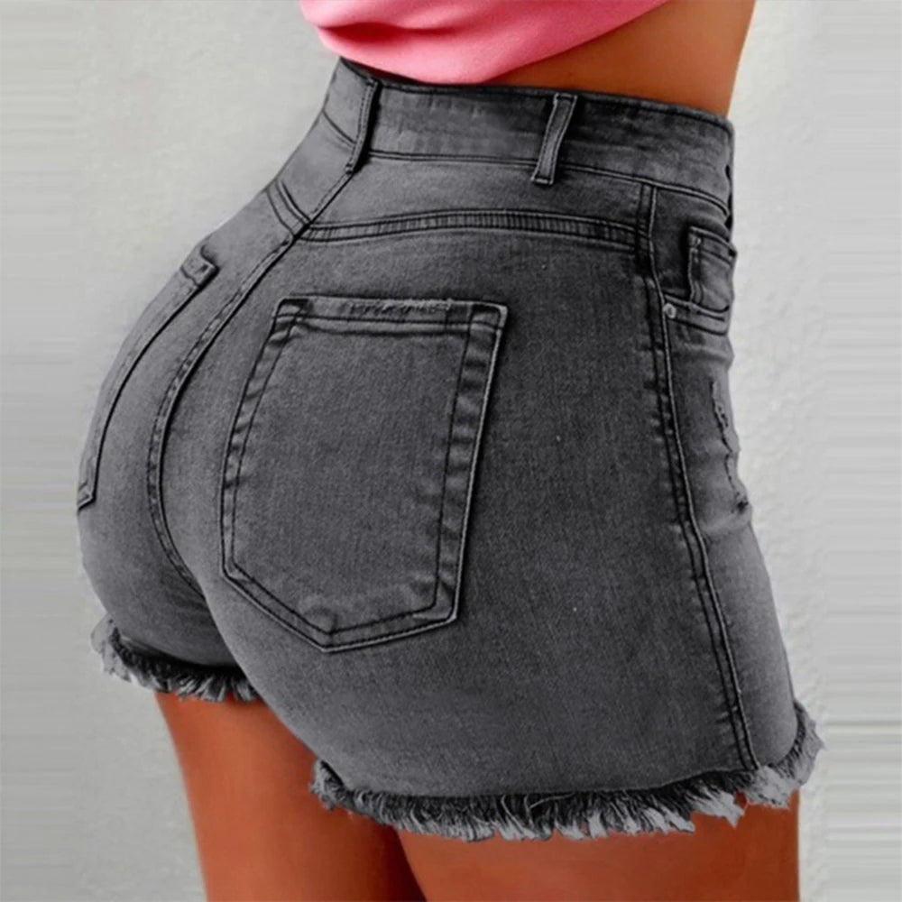 Solid Cotton Denim Shorts