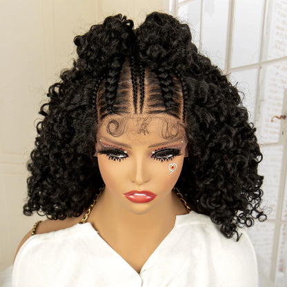 13X4 Lace Frontal Synthetic Braided Wig with Baby Hair 16inches Afro Curly Bob