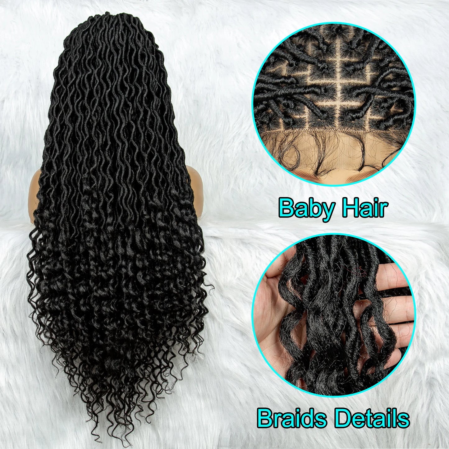 Cornrow Synthetic Braided Wigs 9*6 Lace Front Wig Square Knotless Box Braided Dreadlock Wig with Curly End for African Women