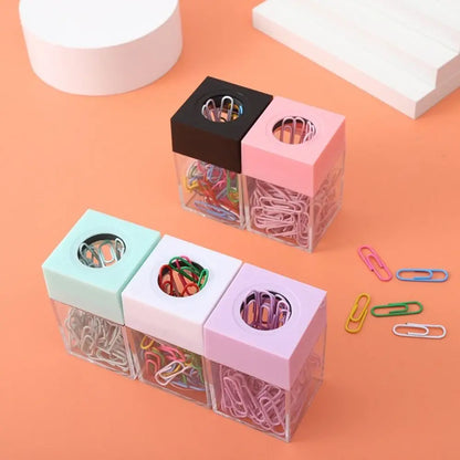 Paper Clip Holder Clips Dispenser Desk Magnetic Absorption Box Paperclip Holder Stationery Porta Clips Dispensador