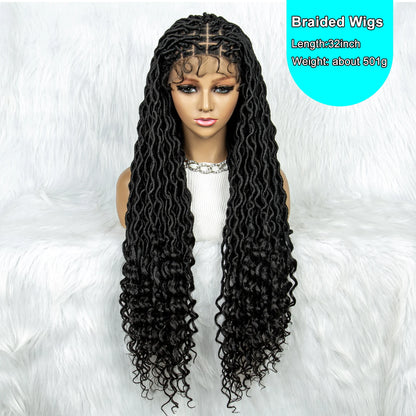 Cornrow Synthetic Braided Wigs 9*6 Lace Front Wig Square Knotless Box Braided Dreadlock Wig with Curly End for African Women