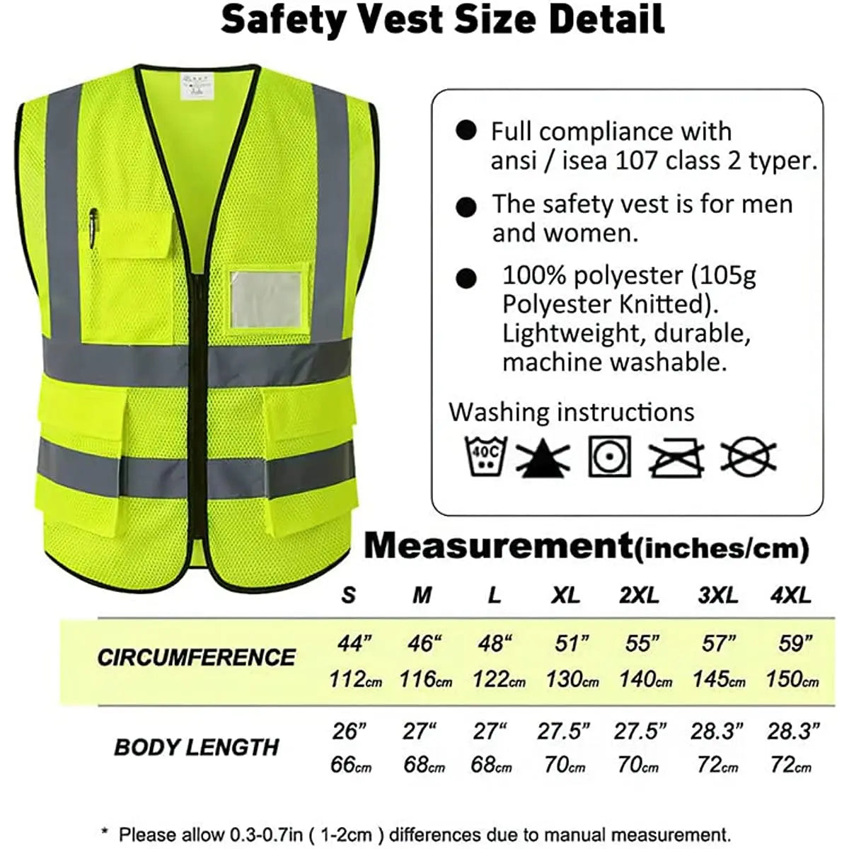 Safety Vest, High Visibility Reflective vest with Pockets and Zipper, Safety Vest for Men Meets ANSI/ISEA Standards