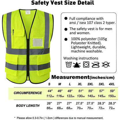 Safety Vest, High Visibility Reflective vest with Pockets and Zipper, Safety Vest for Men Meets ANSI/ISEA Standards