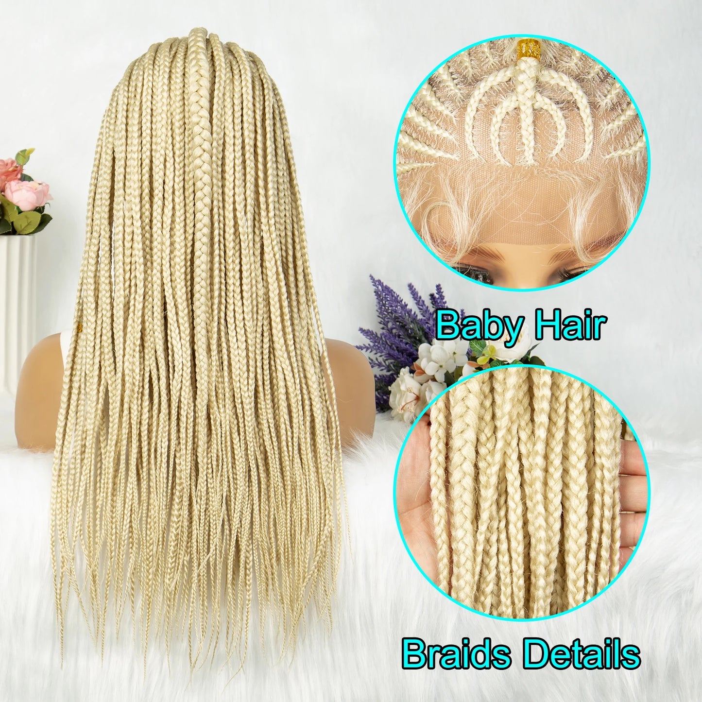 Synthetic Lace Front Synthetic Box Braided Wig Braids Wig Knotless African Braiding Wig With HairCorrow Braided Wigs