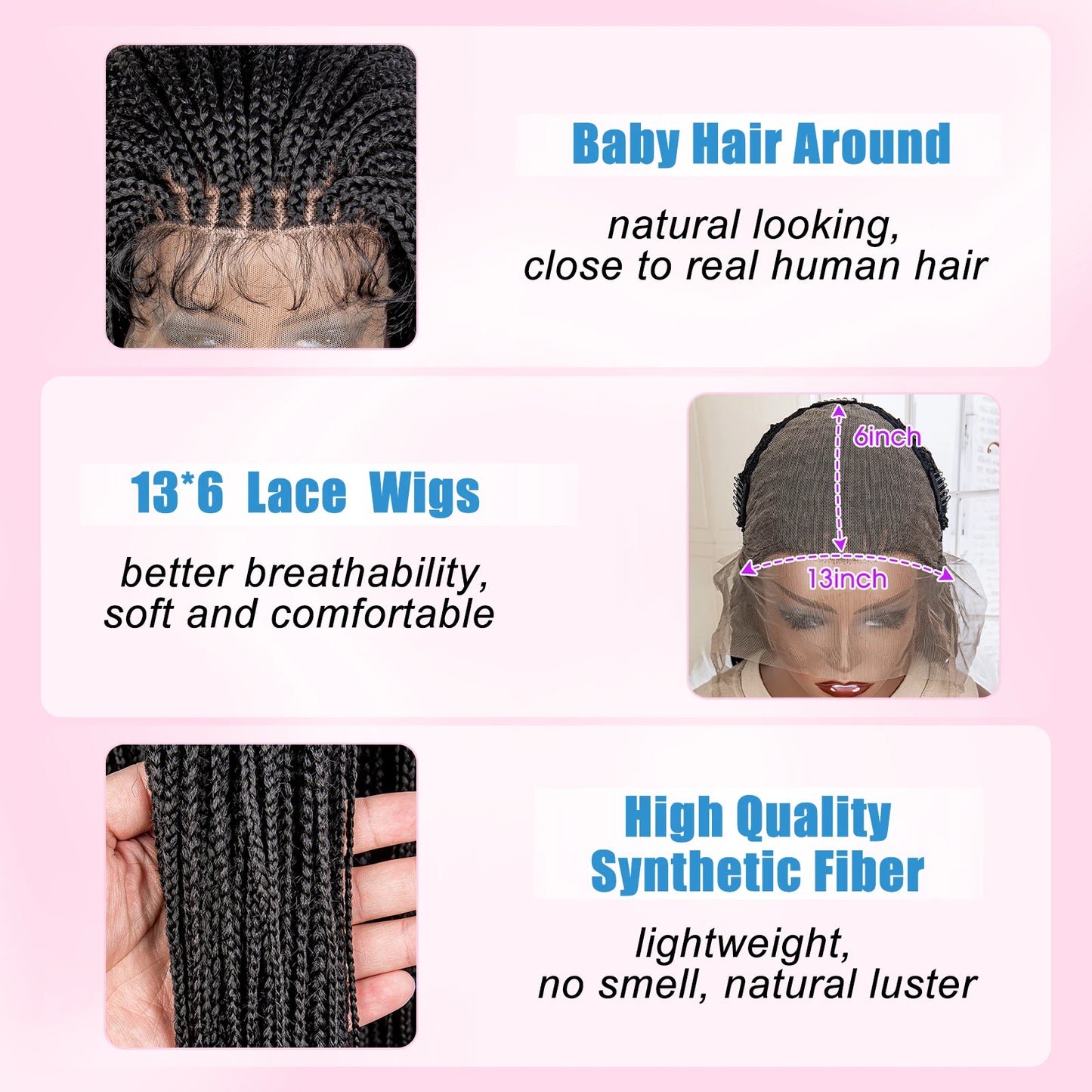 New Arrival 36 Inches Synthetic Knotless Box Braided Wigs 13x6 Lace Frontal with Baby Hair