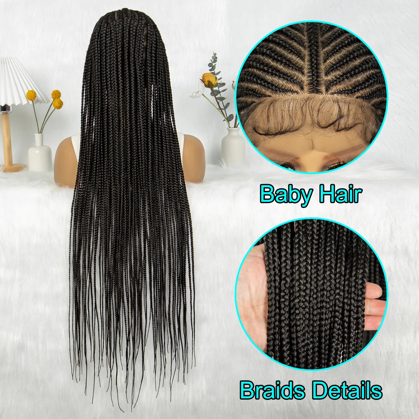 Kima Synthetic Cornron Braided Wigs Full Lace Braiding Wigs T Part Box Braids Wig For Black Women