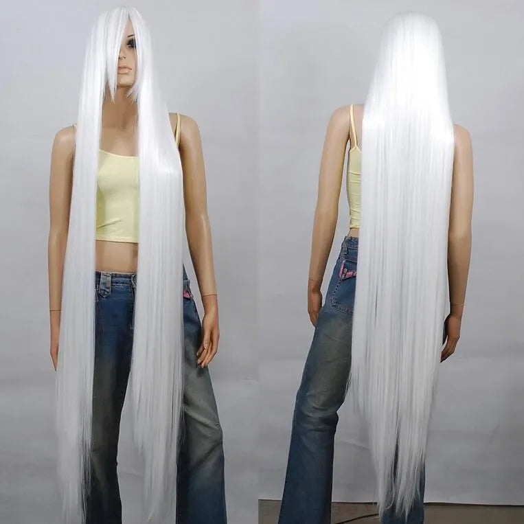 150cm 60 inch High-Heat Resistent Long White Straight Cosplay Party Hair Wig