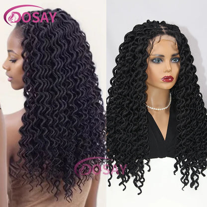 Synthetic 22 Inch Twist Braided Wig Knotless Extensions Long Braid Wig With Wavy End Full Lace Faux Locs Crochet Box Braids Wigs