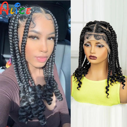 Synthetic Full Lace Braided Knotless Box Braided Lace Wig with Curly Ends with Baby Hair