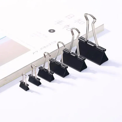 10pcs/set Black Binder Clips Foldback Metal Paper Clips Notes Letter Paper Document Grip Clamps Office School Binding Supplies