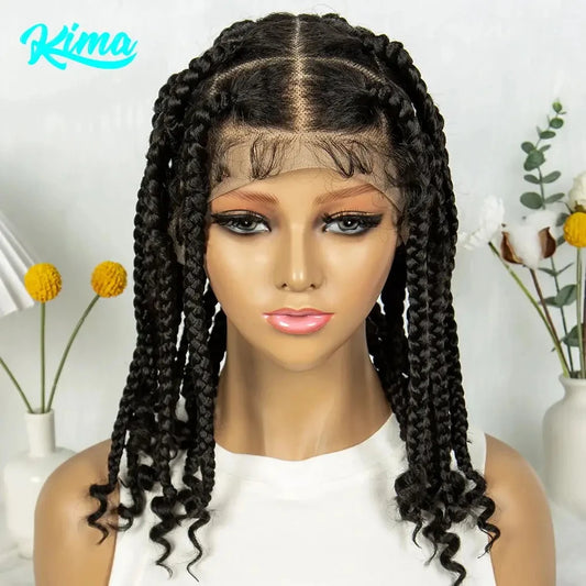 KIMA 14 Inches Synthetic Square Box Braided HD Full Lace with Baby Hair