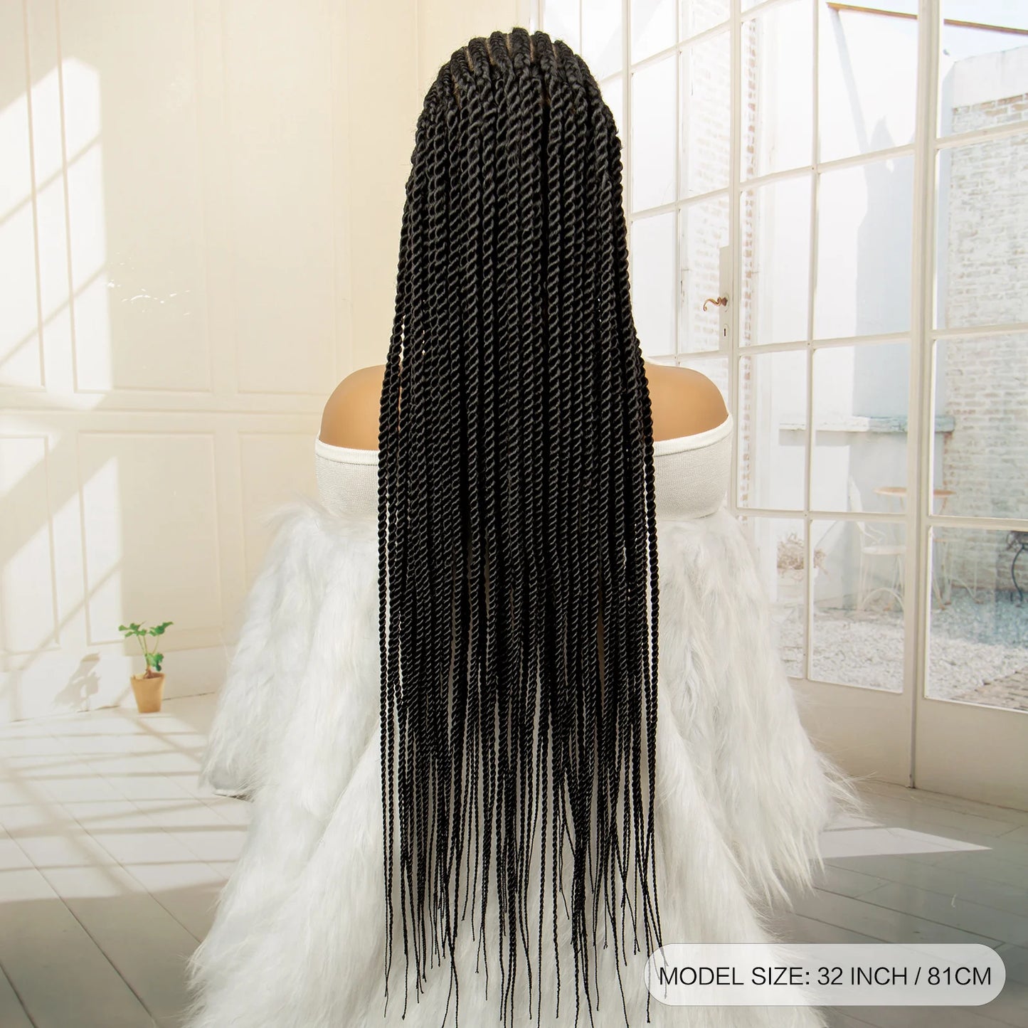 Synthetic Full Lace Wig 32 Inches Handmade Cornrow Knotless Box Braided Wigs with Baby Hair Twist