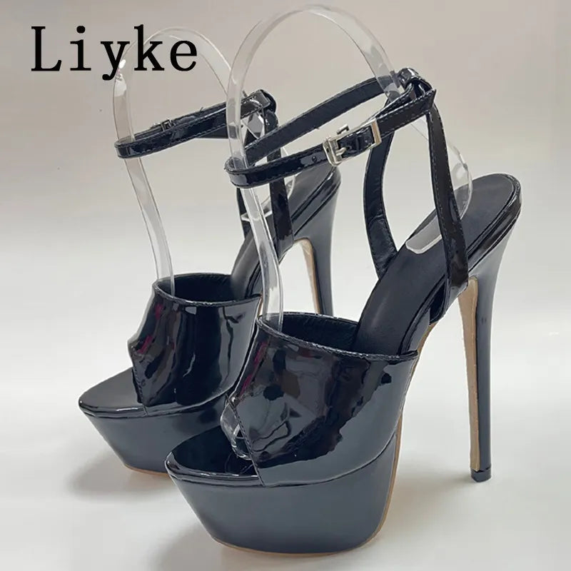 Liyke Verano 16 CM Tacones Súper Altos Plataforma Bombas Punta Abierta Hebilla