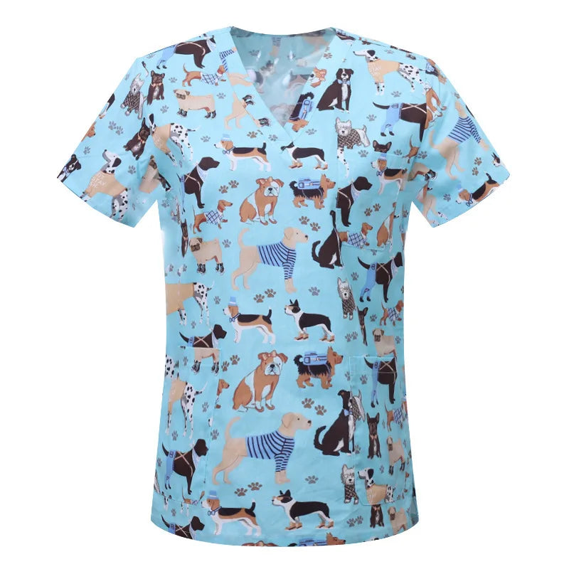 Cartoon Animals Tops Scrub  Medical Surgical Uniforms