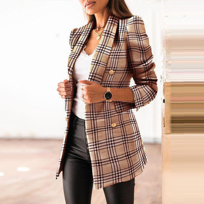 Long Sleeve Double Breasted Blazer Collar Coat