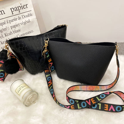 Bolso tipo cubo con estampado de cintura escapular para mujer, patrón de lichi