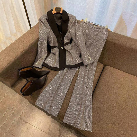 Plus Size Women's Plaid Colorblock Suit