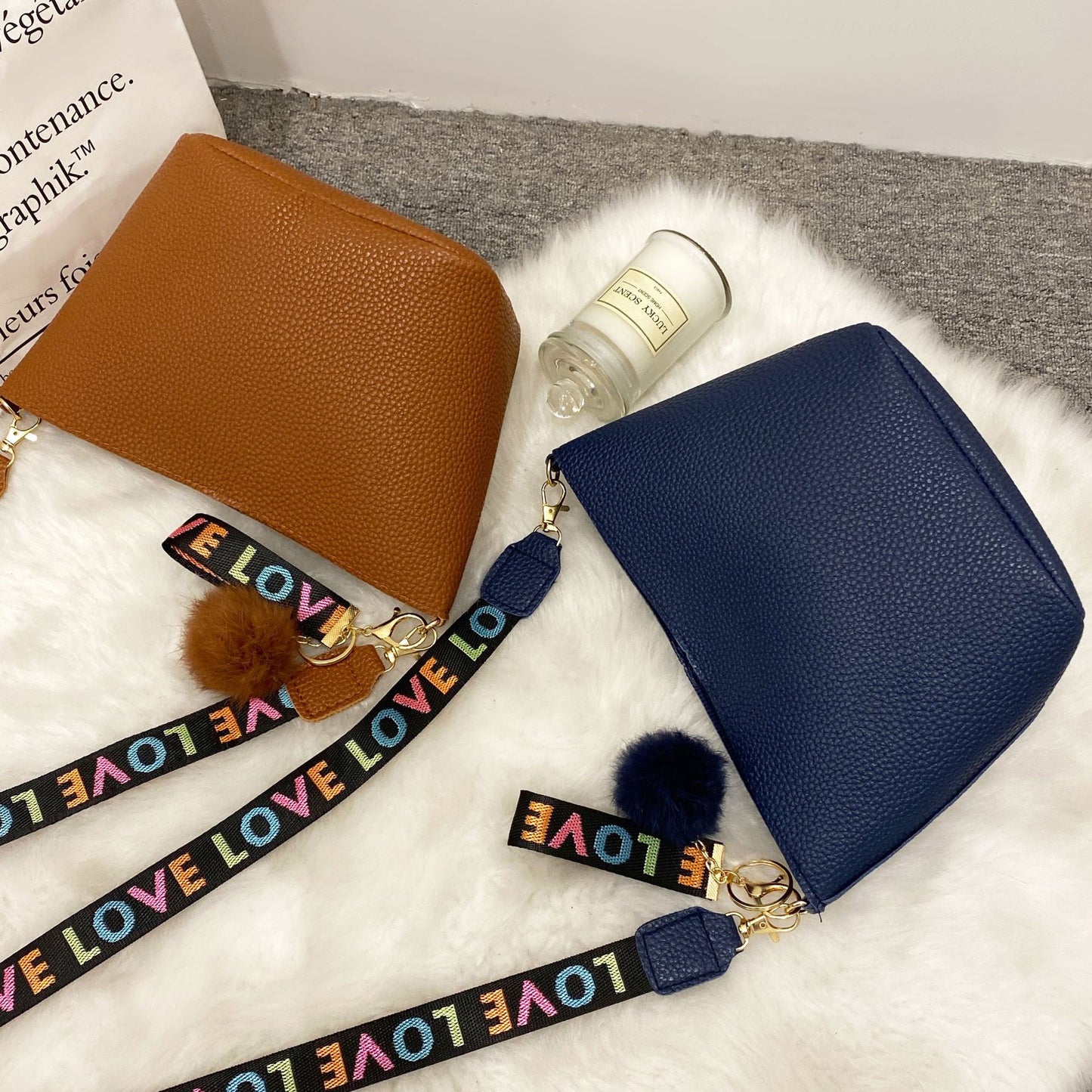 Bolso tipo cubo con estampado de cintura escapular para mujer, patrón de lichi