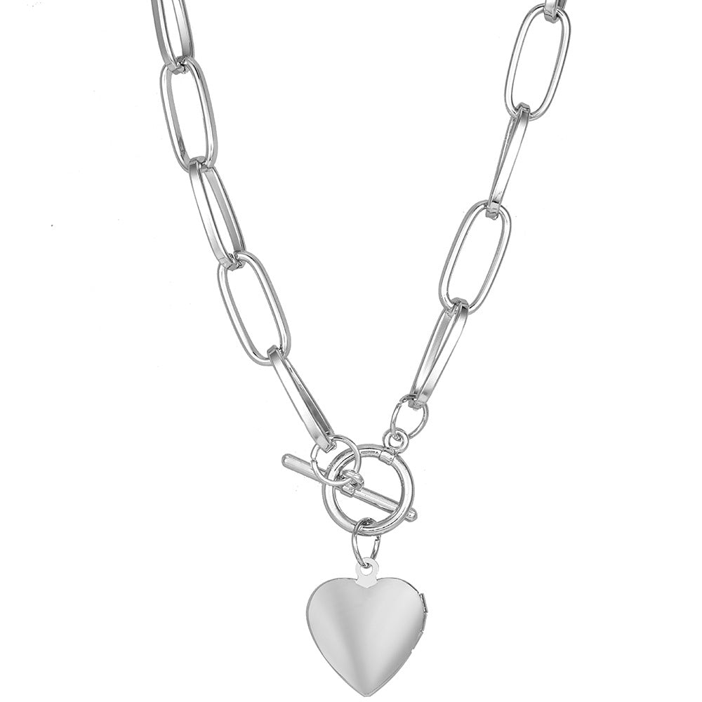 Metal Heart-shaped Photo Box Necklace