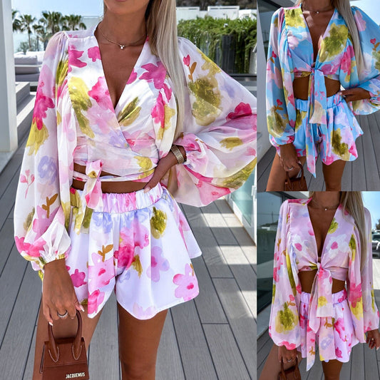 Chiffon Pleated 2-piece short set.